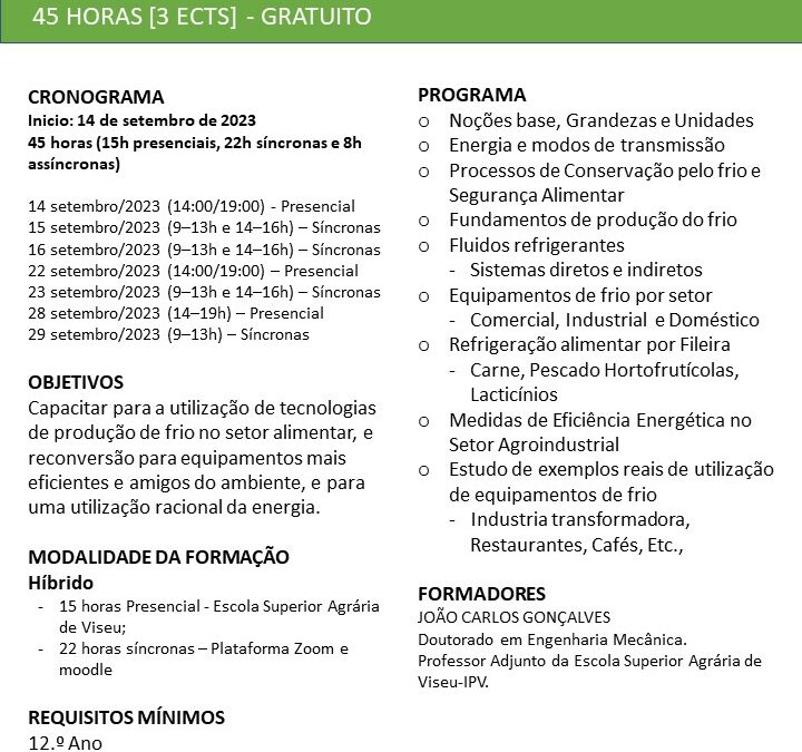 Equipamentos de Frio no Setor Alimentar – Reconversão para o uso eficiente da energia